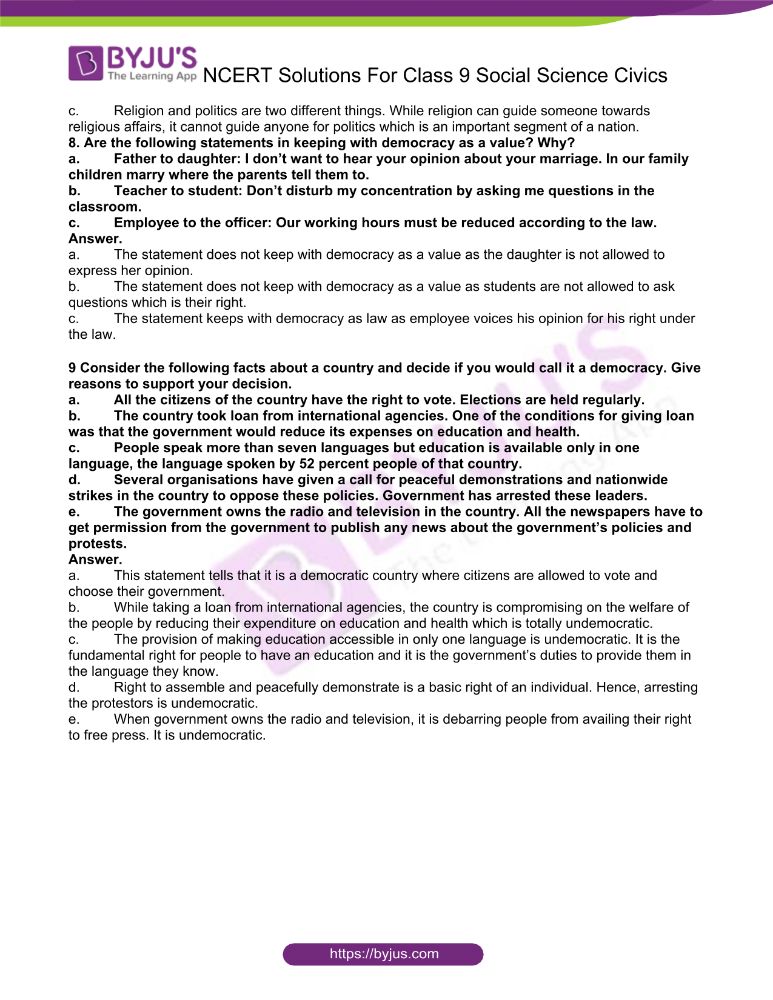 NCERT Solutions For Class 9 Civics Social Science Chapter 1 What Is 