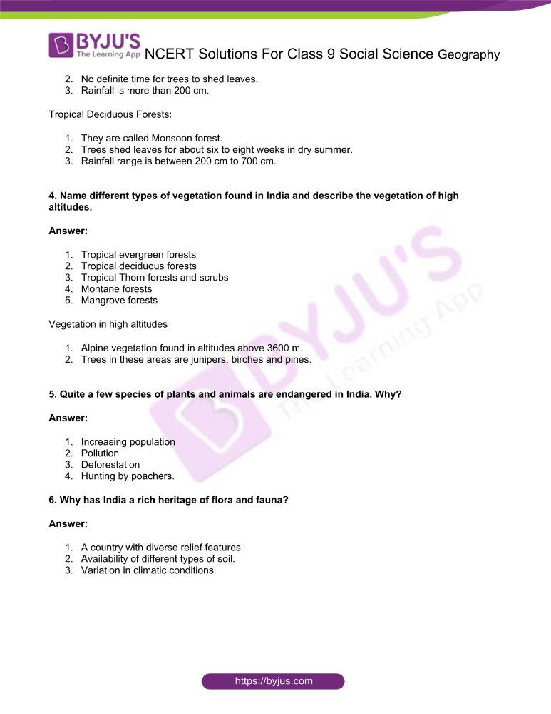 NCERT Solutions For Class 9 Geography Social Science Chapter 5 Natural
