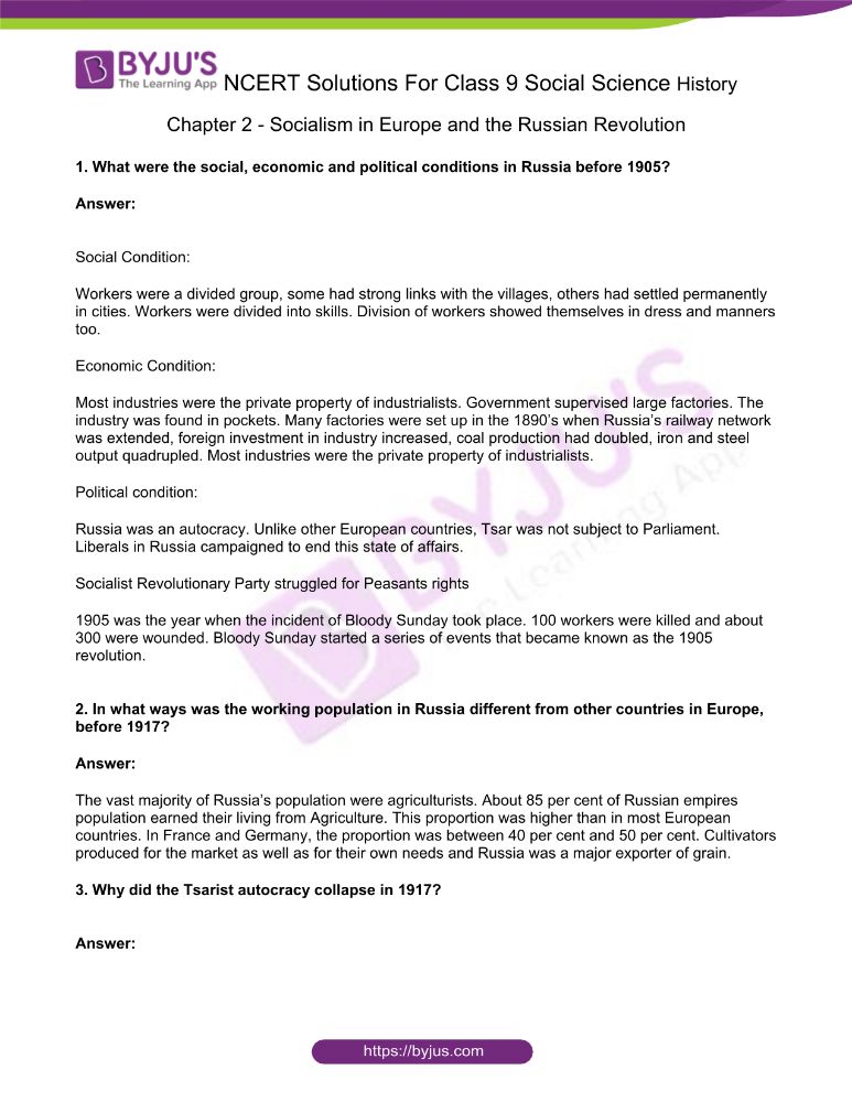 NCERT Solutions For Class 9 History Social Science Chapter 2 Socialism ...