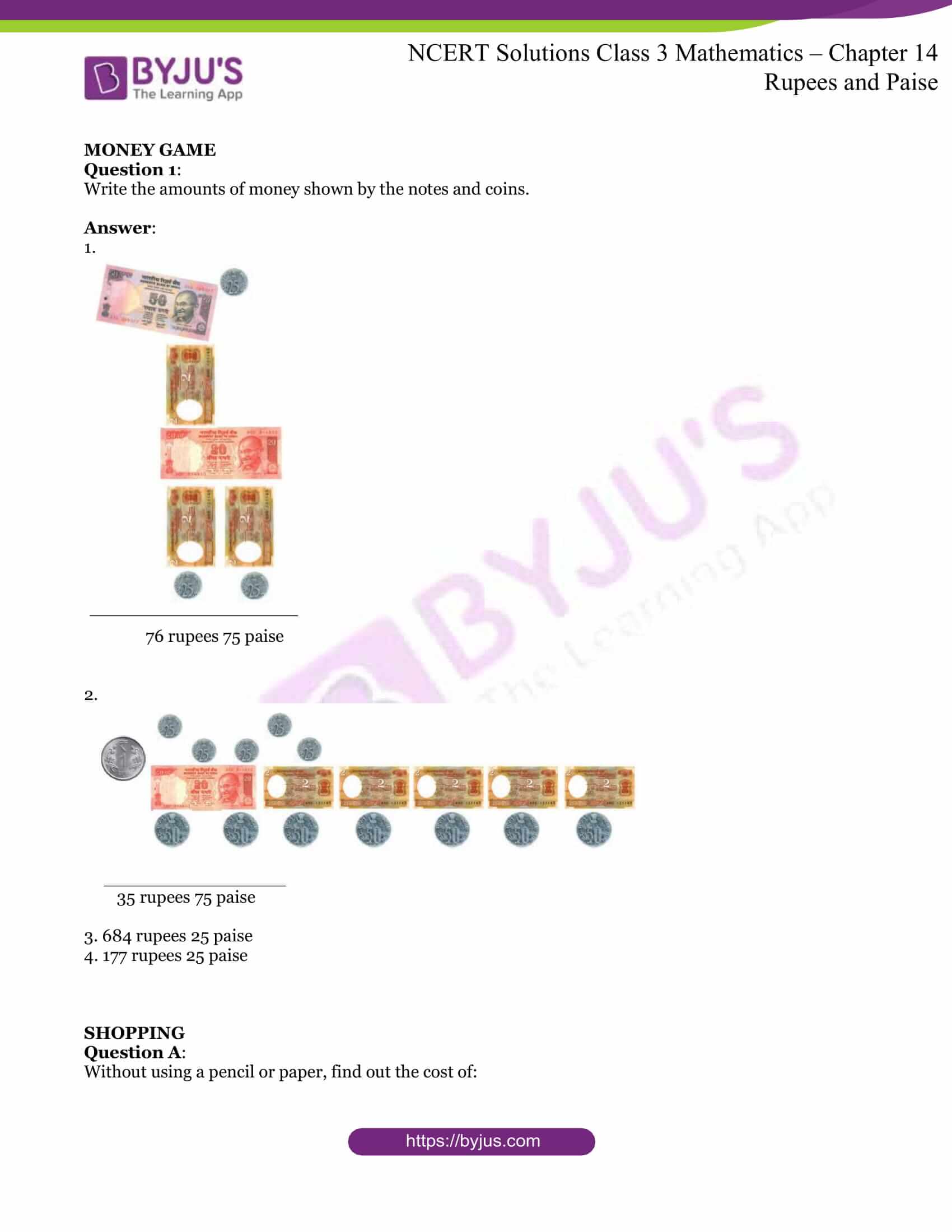 NCERT Solutions For Class 3 Maths Chapter 14 Rupees and Paise 1 NCERT Solutions For Class 3 Maths Chapter 14 Rupees and Paise 1