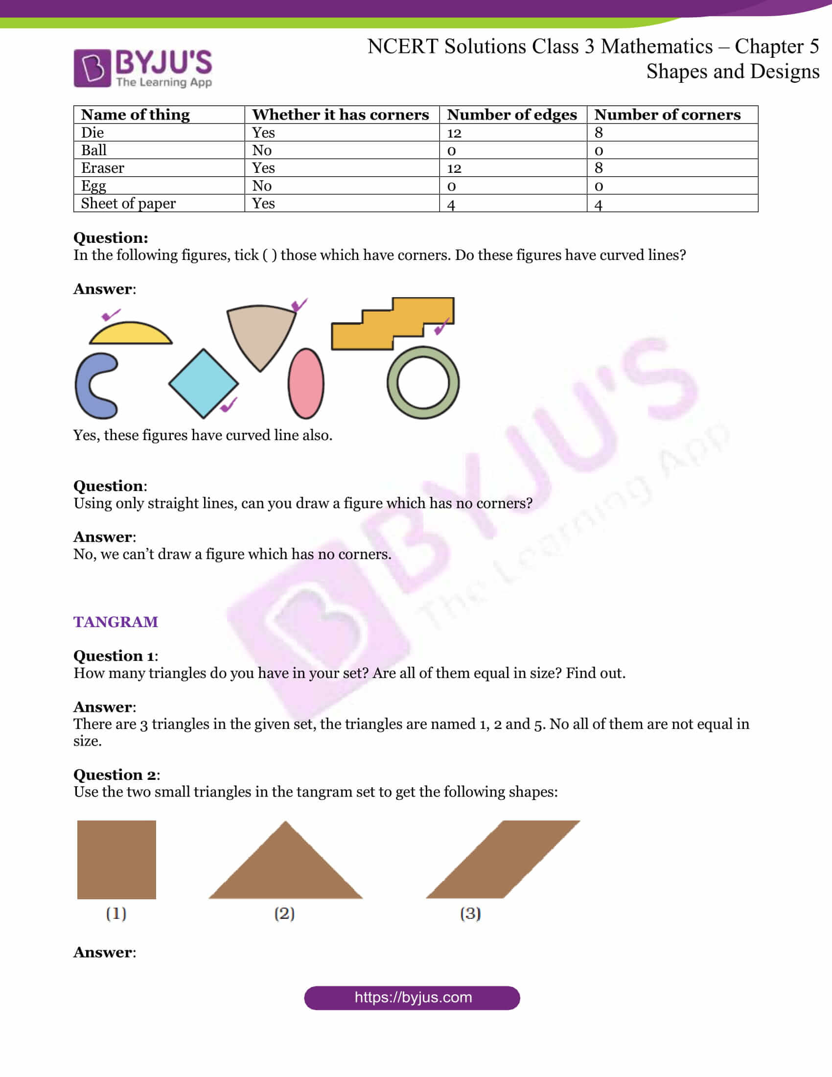 NCERT Solutions Class 3 Maths Chapter 5 Shapes and Designs PDF