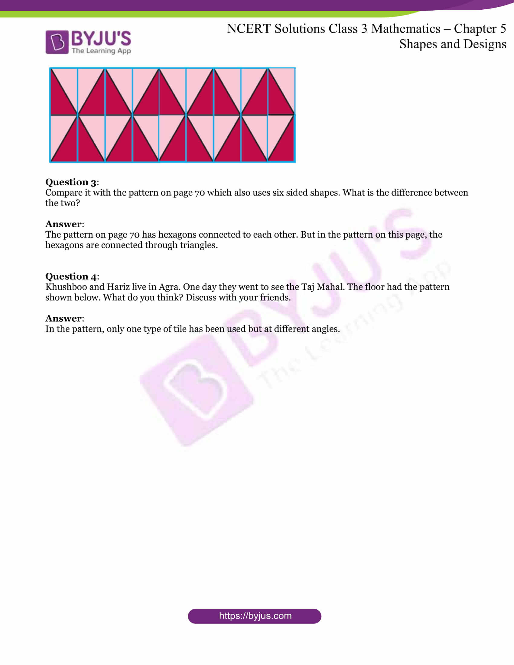 NCERT Solutions Class 3 Maths Chapter 5 Shapes and Designs PDF