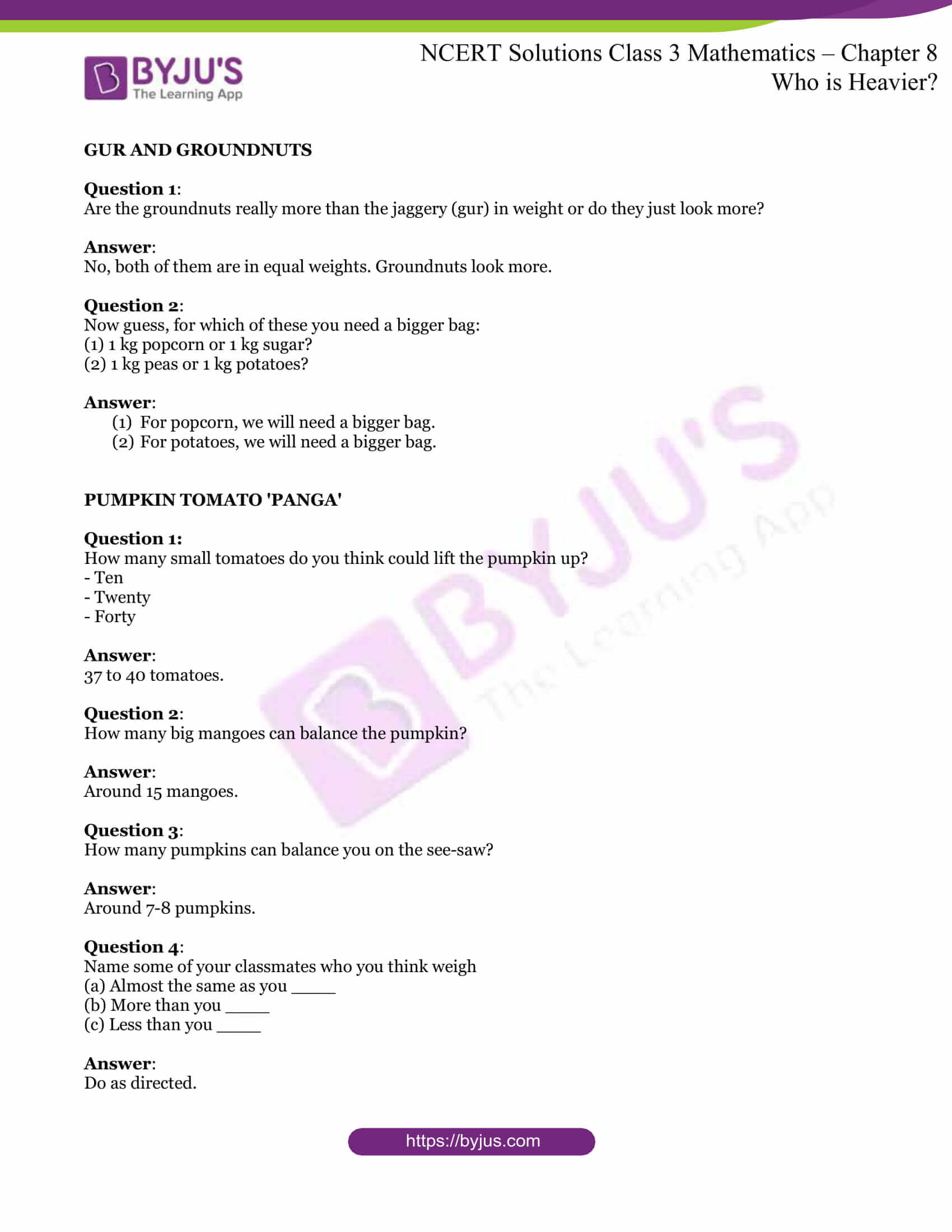NCERT Solutions For Class 3 Maths Chapter 8 Who is Heavier 1 NCERT Solutions For Class 3 Maths Chapter 8 Who is Heavier 1