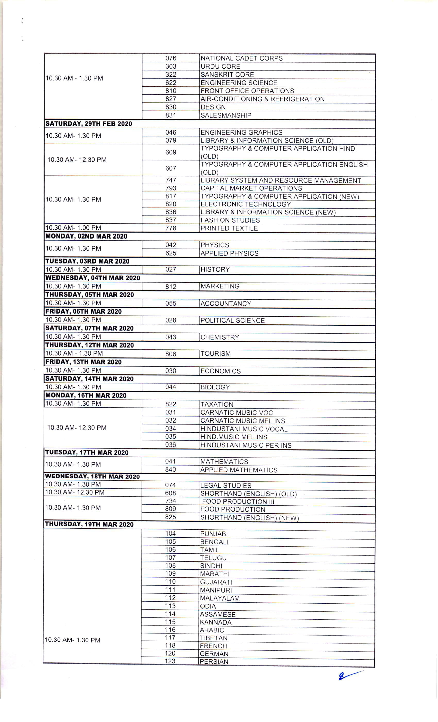 Cbse Board Exam 2020 Class 12 Date Sheet Commerce Bhe