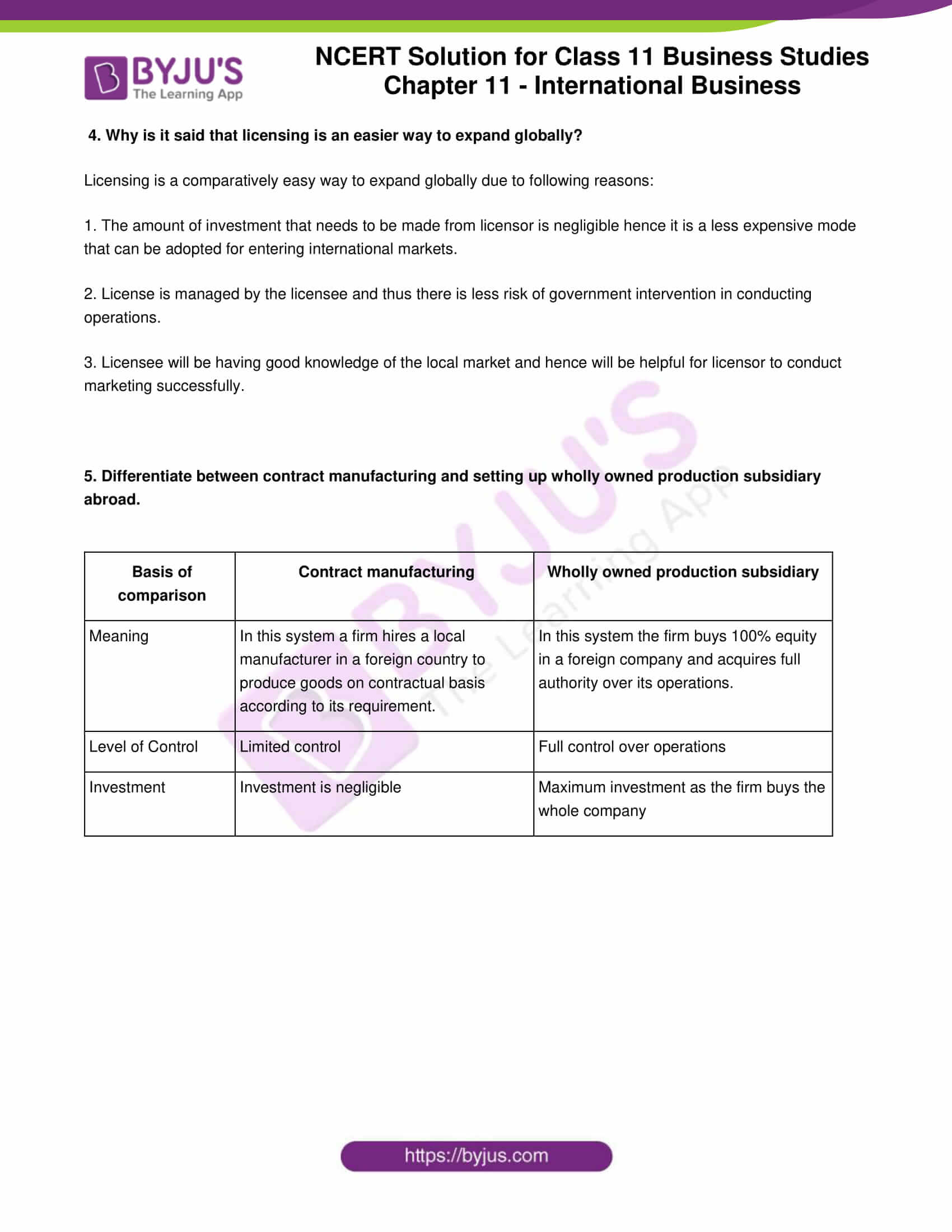 NCERT Solutions For Class 11 Business Studies Chapter 11 International ...