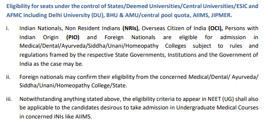 NEET Eligibility criteria - 2