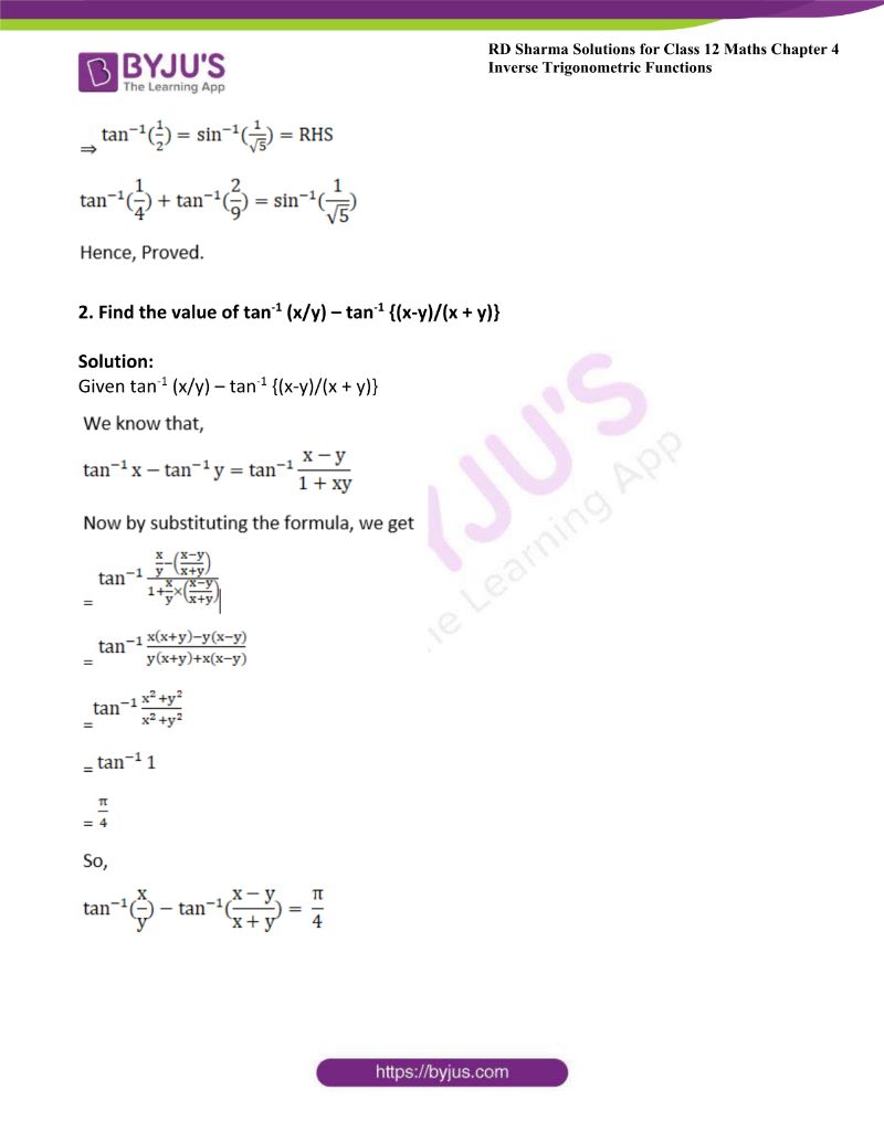 Rd sharma solutions for class 12 maths chapter 4 inverse