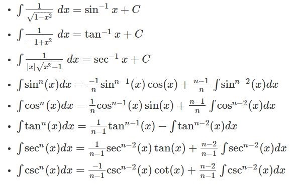 integral calculus formulas