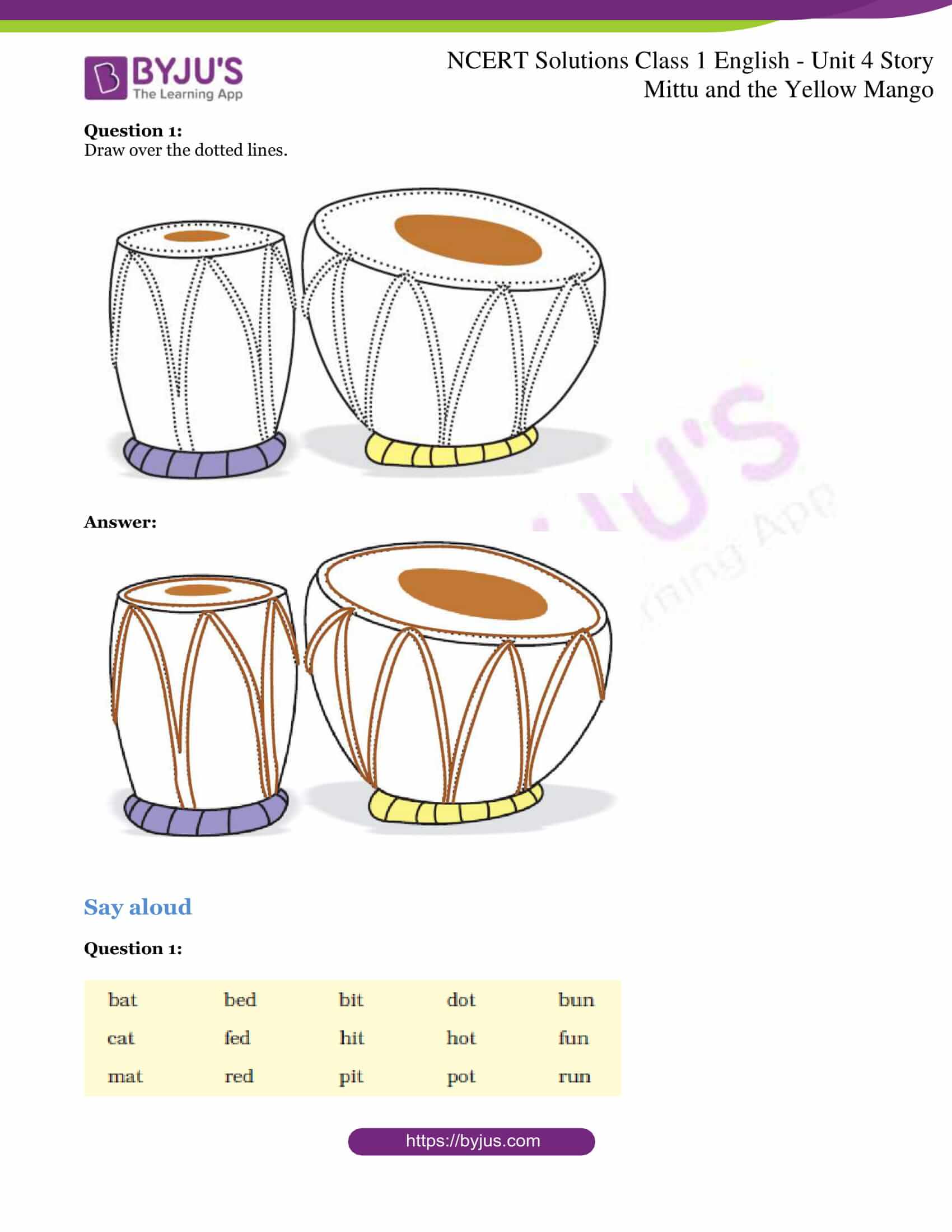 NCERT Solutions For Class 1 English Unit 4 Story Mittu And The Yellow Mango Free Solutions 