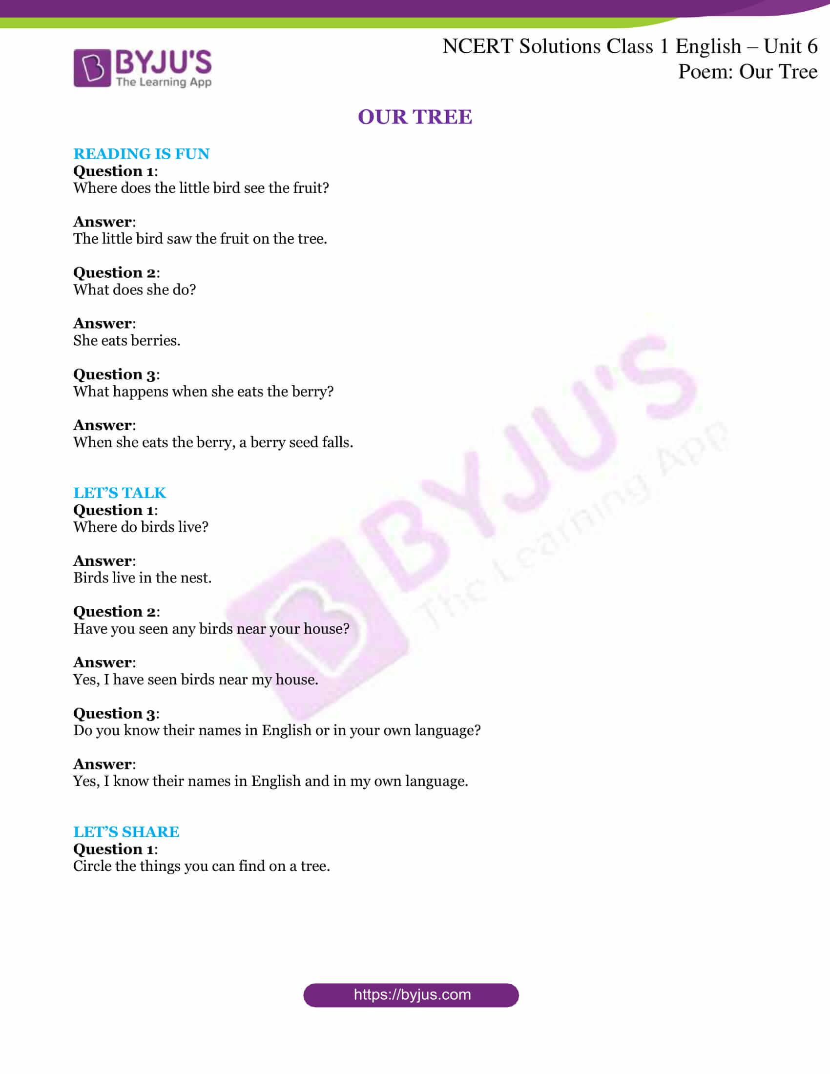 ncert sol class 1 english unit 6 poem Tree 1 ncert sol class 1 english unit 6 poem Tree 1