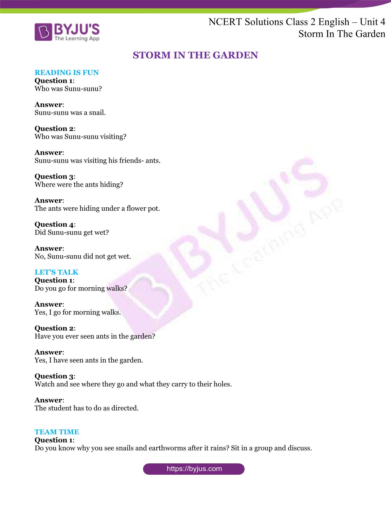 ncert solution class 2 eng unit 4 Storm In The Garden ncert solution class 2 eng unit 4 Storm In The Garden