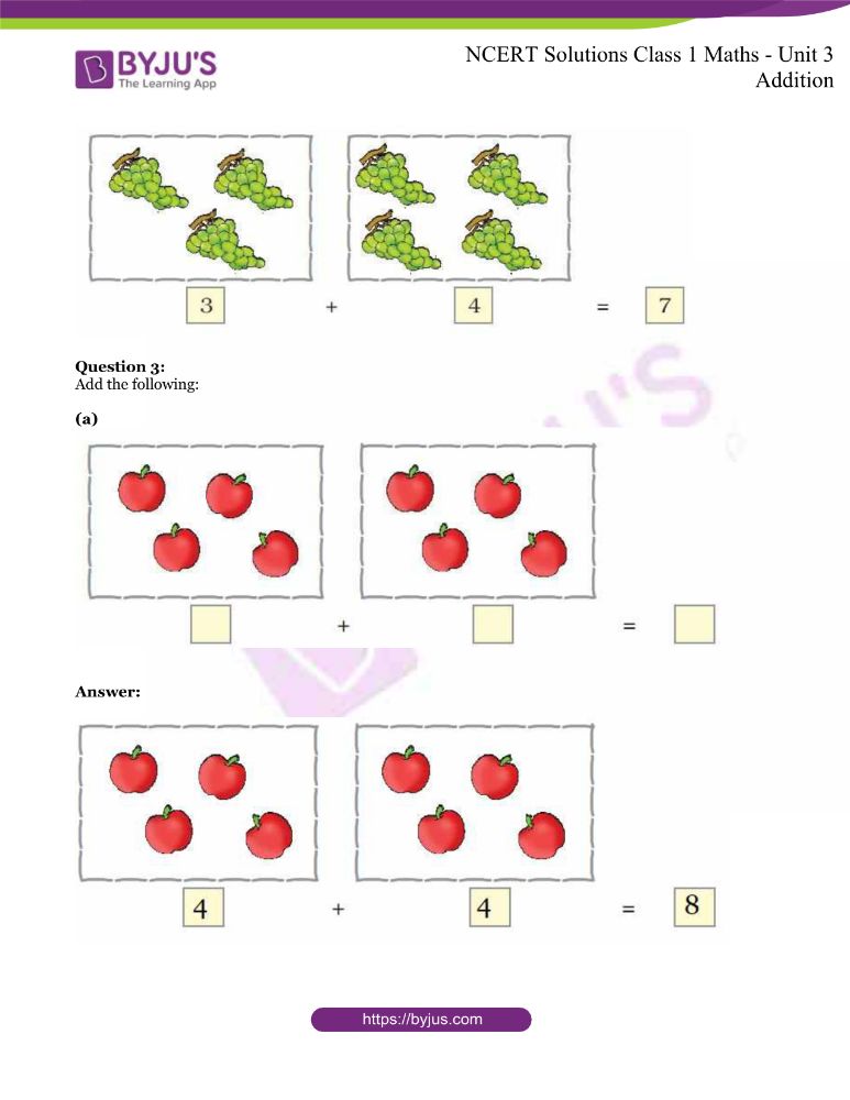 NCERT Solutions For Class 1 Maths Chapter 3 Addition PDF