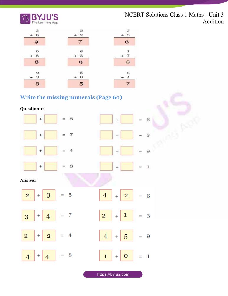 NCERT Solutions For Class 1 Maths Chapter 3 Addition - The Advansity ...