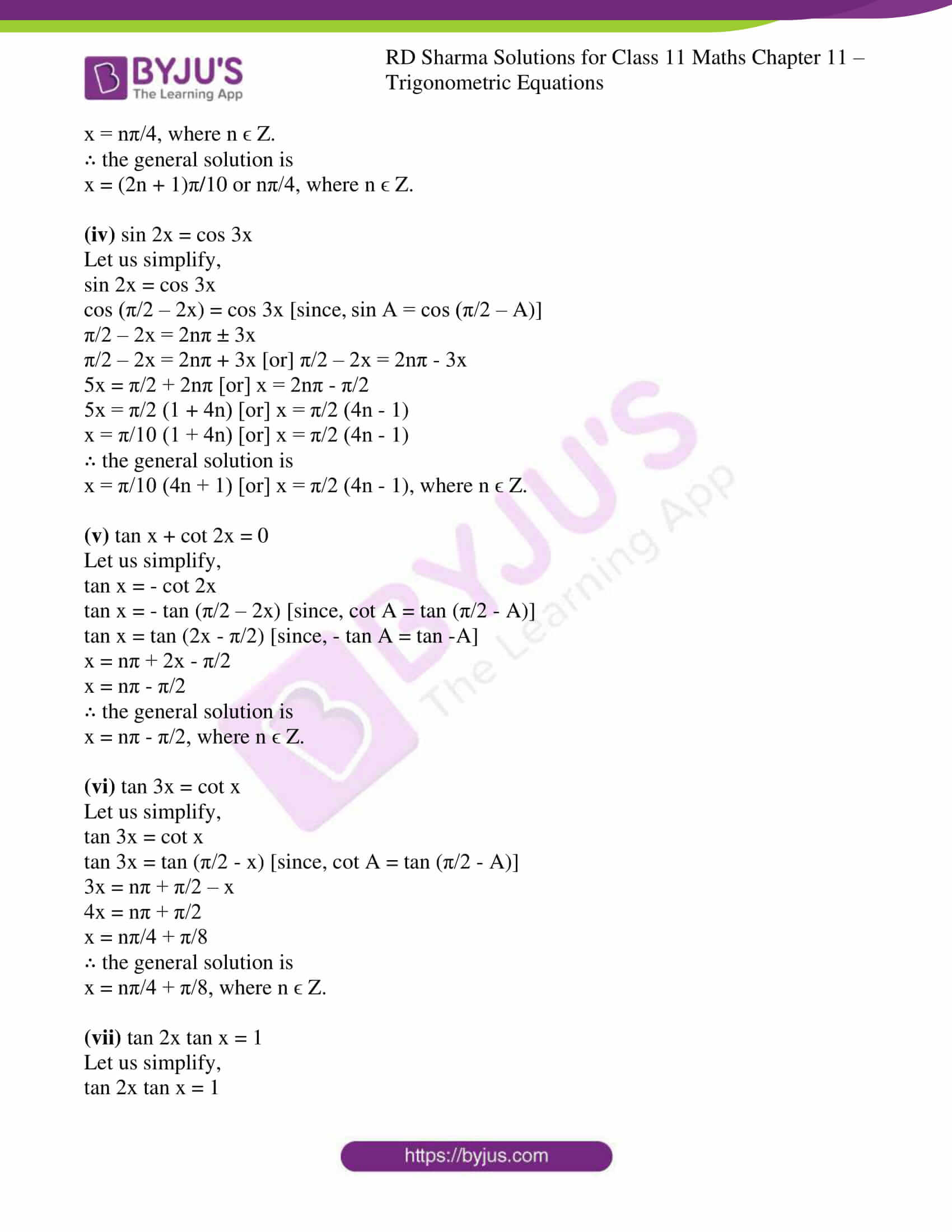 Rd Sharma Solutions For Class 11 Maths Updated 22 23 Chapter 11 Trigonometric Equations Download Free Pdf