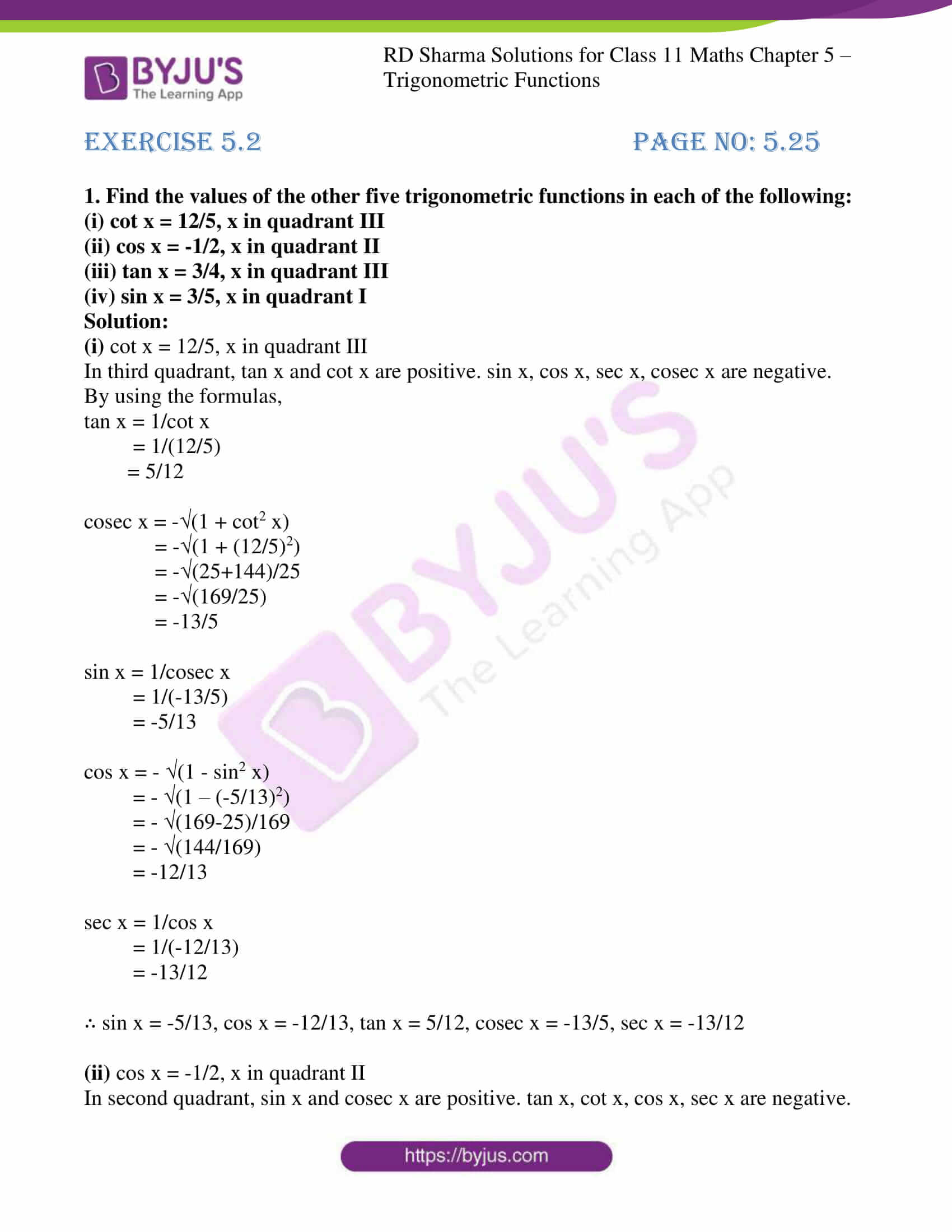 Rd Sharma Solutions For Class 11 Chapter 5 Trigonometric Functions Exercise 5 2 Avail Free Pdf