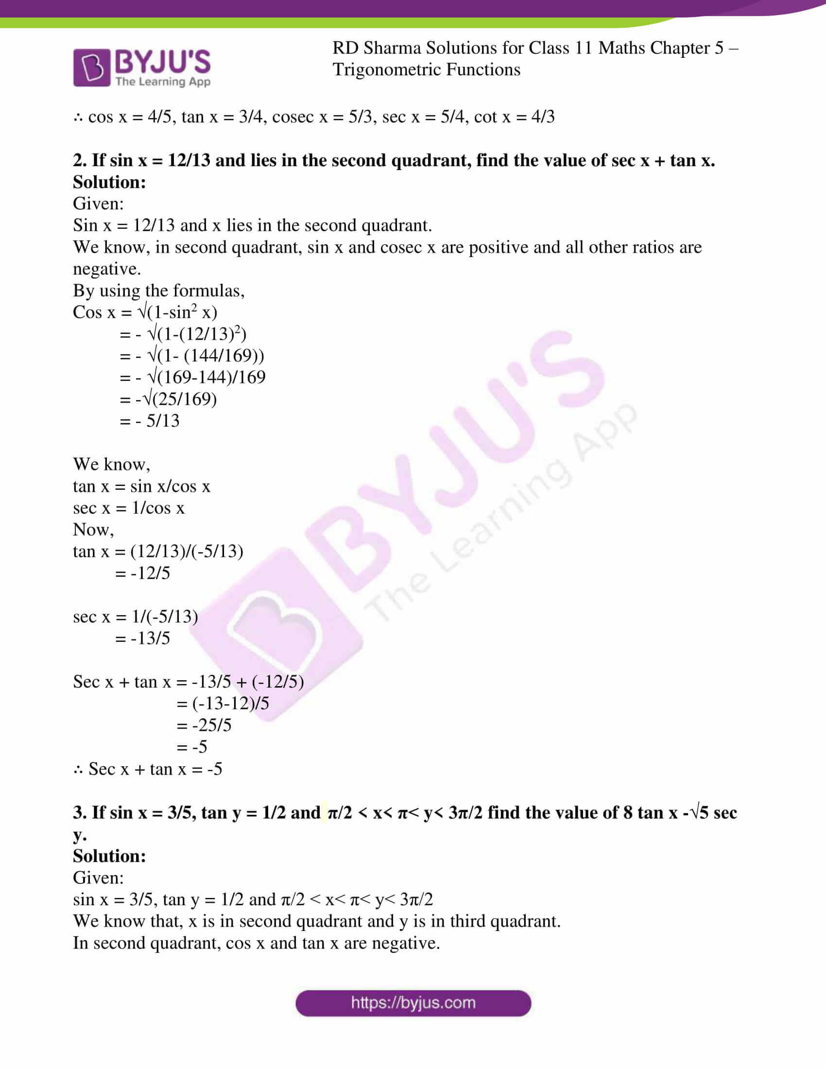 Rd Sharma Solutions For Class 11 Chapter 5 Trigonometric Functions