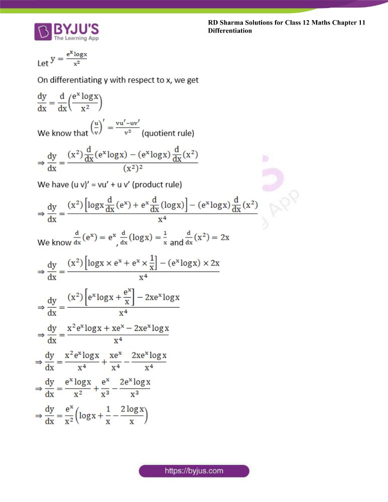 Rd Sharma Solutions For Class 12 Maths Updated For 21 22 Chapter 11 Differentiation