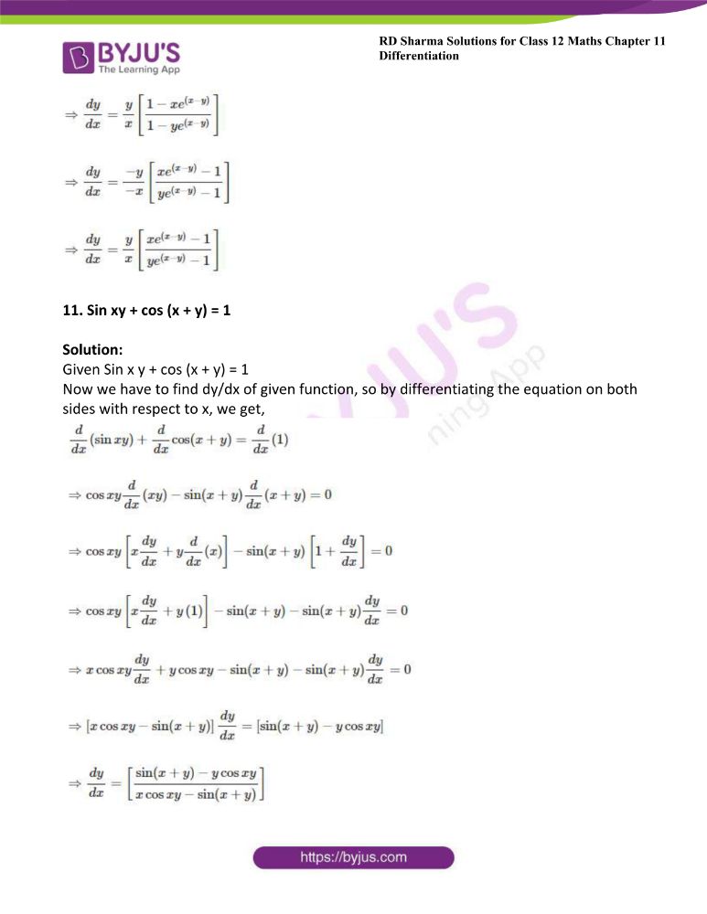 Rd Sharma Solutions For Class 12 Maths Updated For 22 23 Chapter 11 Differentiation