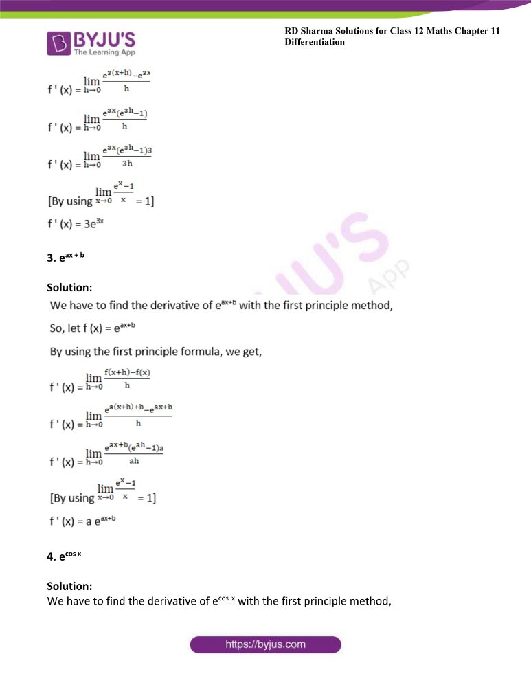 RD Sharma Class 12 Maths Solutions Chapter 11 Differentiation Exercise 11.1 1