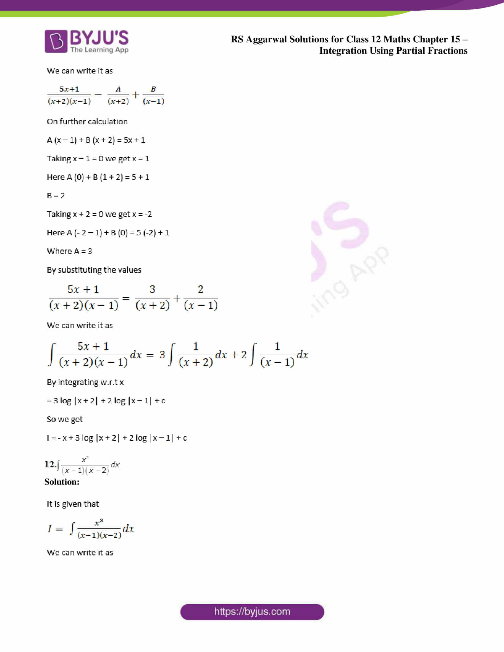 Rs aggarwal solutions for class 12 chapter 15 integration using partial