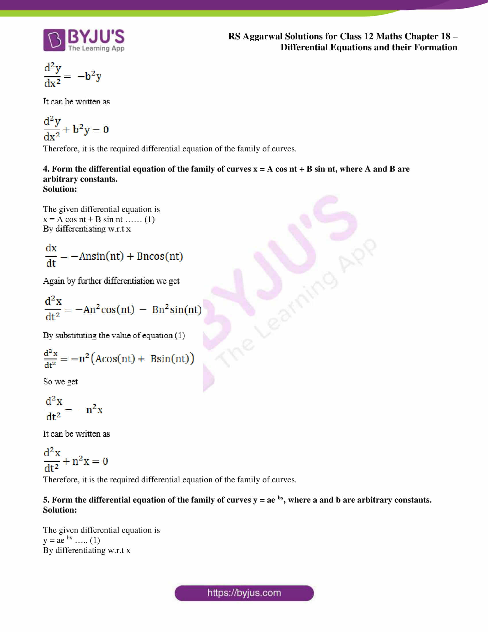 RS Aggarwal Solutions for Class 12 Chapter 18 Differential Equations