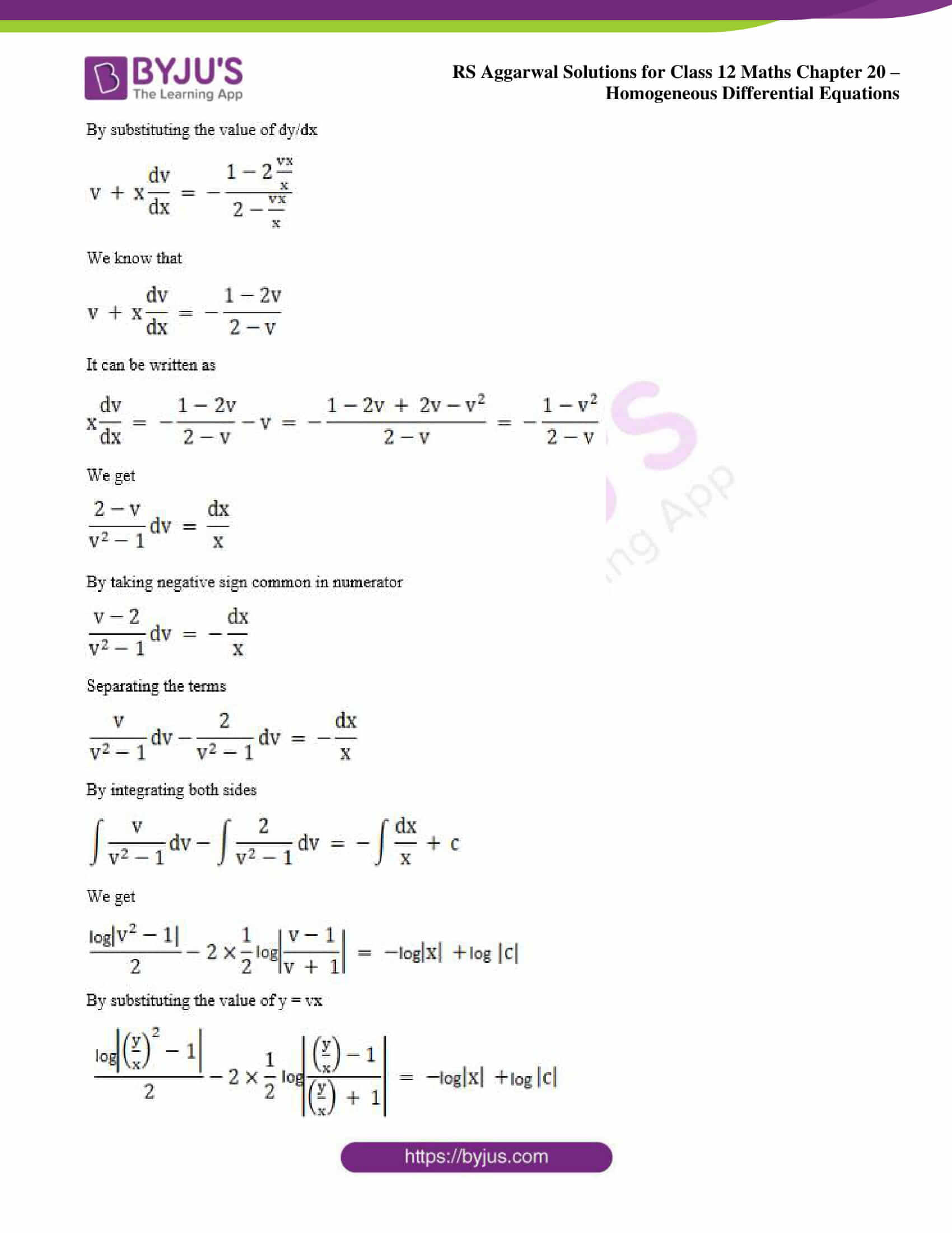 RS Aggarwal Solutions for Class 12 Chapter 20 Homogeneous Differential