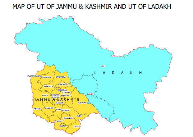 Map of UT of Jammu and Kashmir and UT of Ladakh