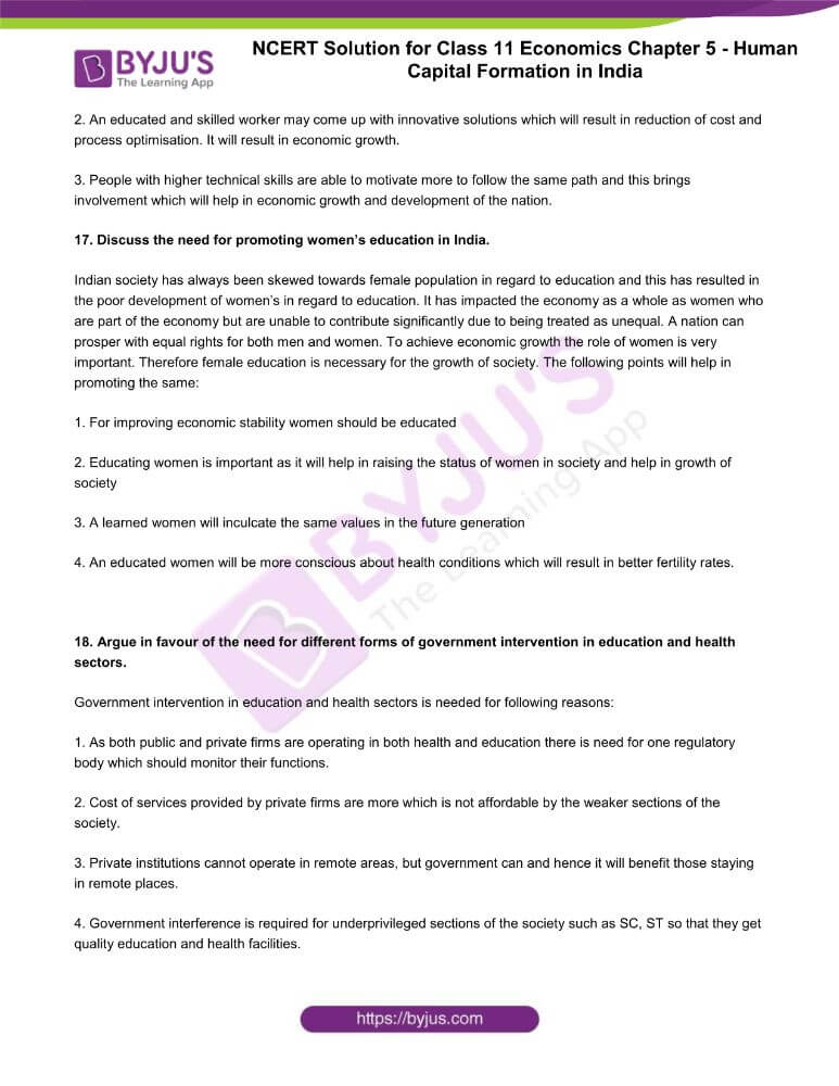 Ncert Solution For Class 11 Economics Chapter 5 Human Capital Formation Ncert Solution For Class 11 Economics Chapter 5 Human Capital Formation