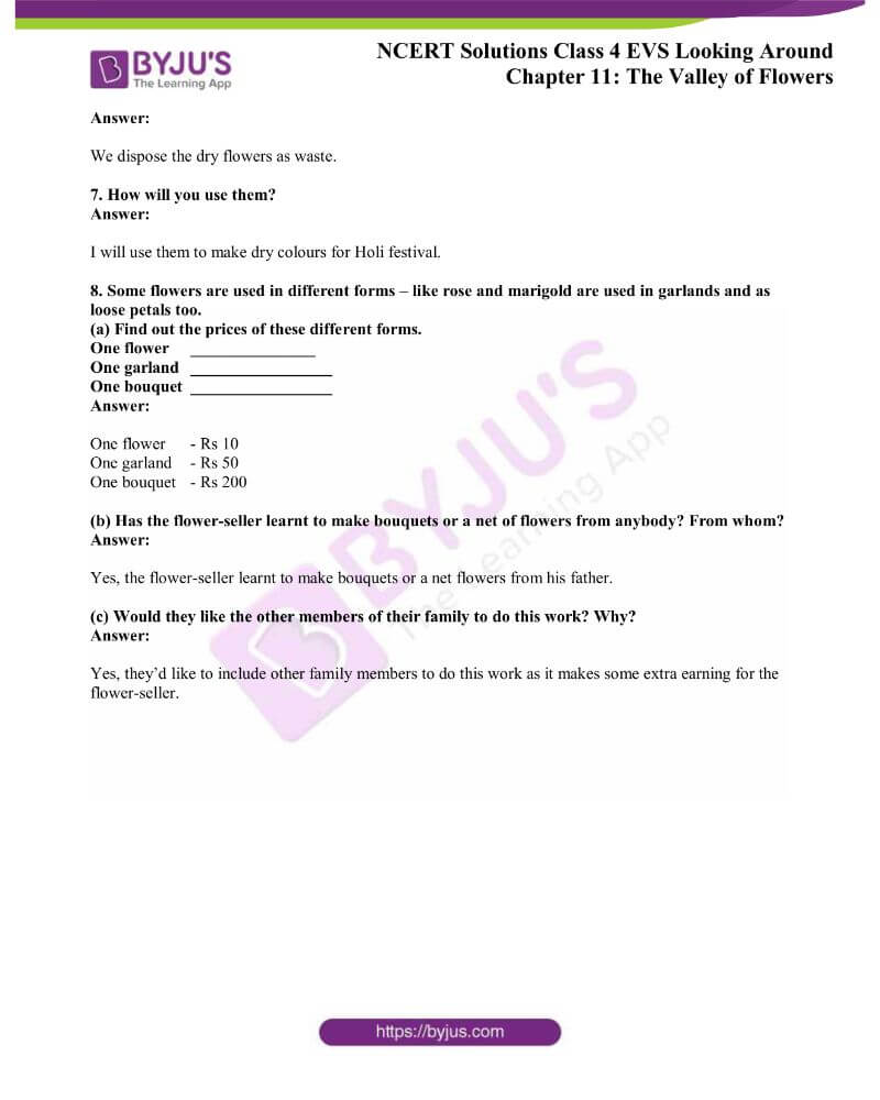 NCERT Solutions Class 4 EVS Chapter 11 the Valley of Flowers Get Free