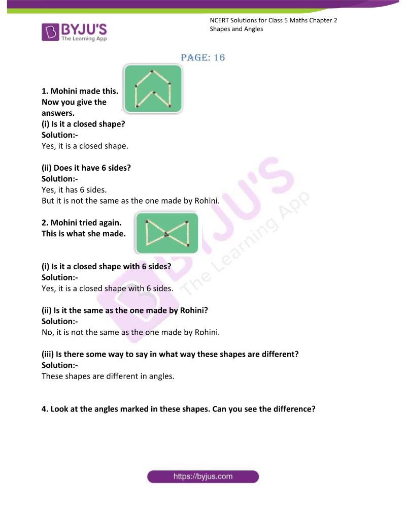 NCERT Solutions For Class 5 Maths Chapter 2 Shapes and Angles NCERT Solutions For Class 5 Maths Chapter 2 Shapes and Angles