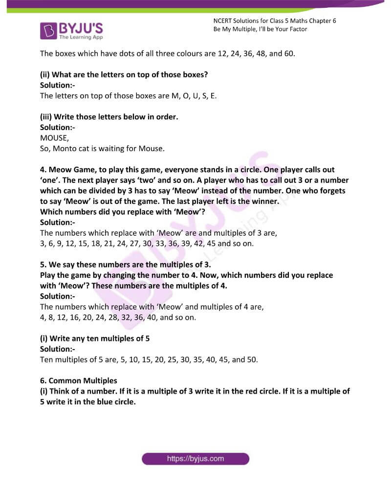 NCERT Solutions Class 5 Maths Chapter 6 Be My Multiple I'll Be Your Factor Click Here to Download