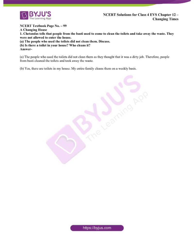NCERT Solutions Class 4 EVS Chapter 12 Changing Times Free Download