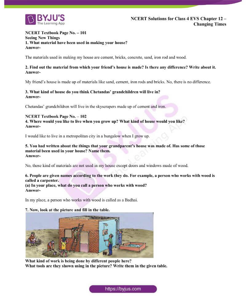 NCERT Solutions Class 4 EVS Chapter 12 Changing Times Free Download
