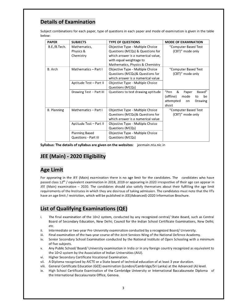 JEE Main 2020 Complete Details 2