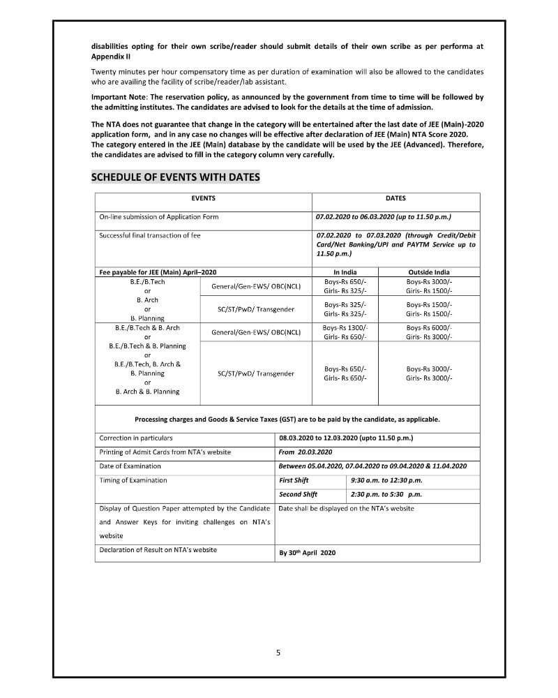 JEE Main 2020 Complete Details 4