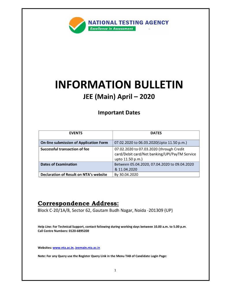 JEE Main 2020 Complete Details