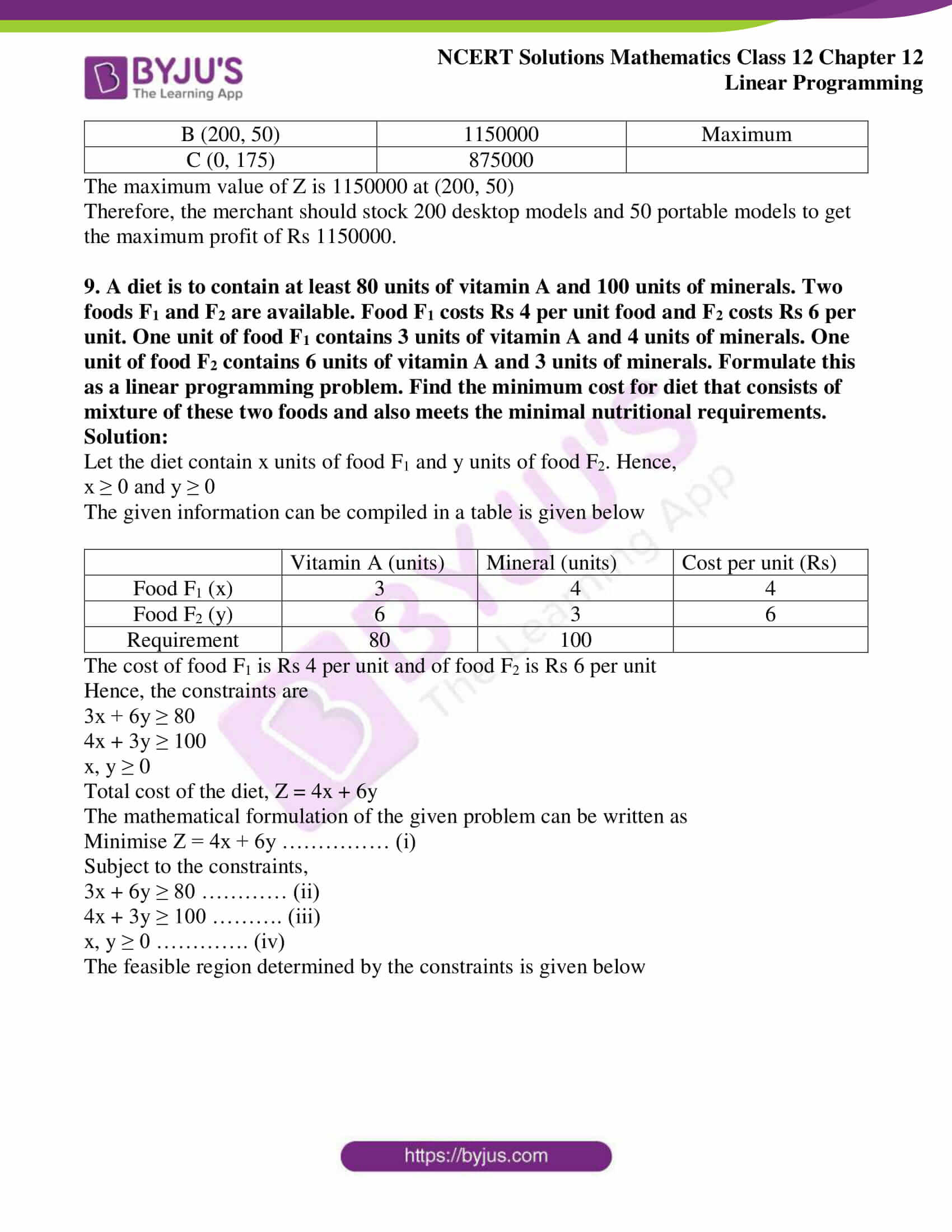 NCERT Solutions for Class 12 Maths Exercise 12.2 Chapter 12- linear ...