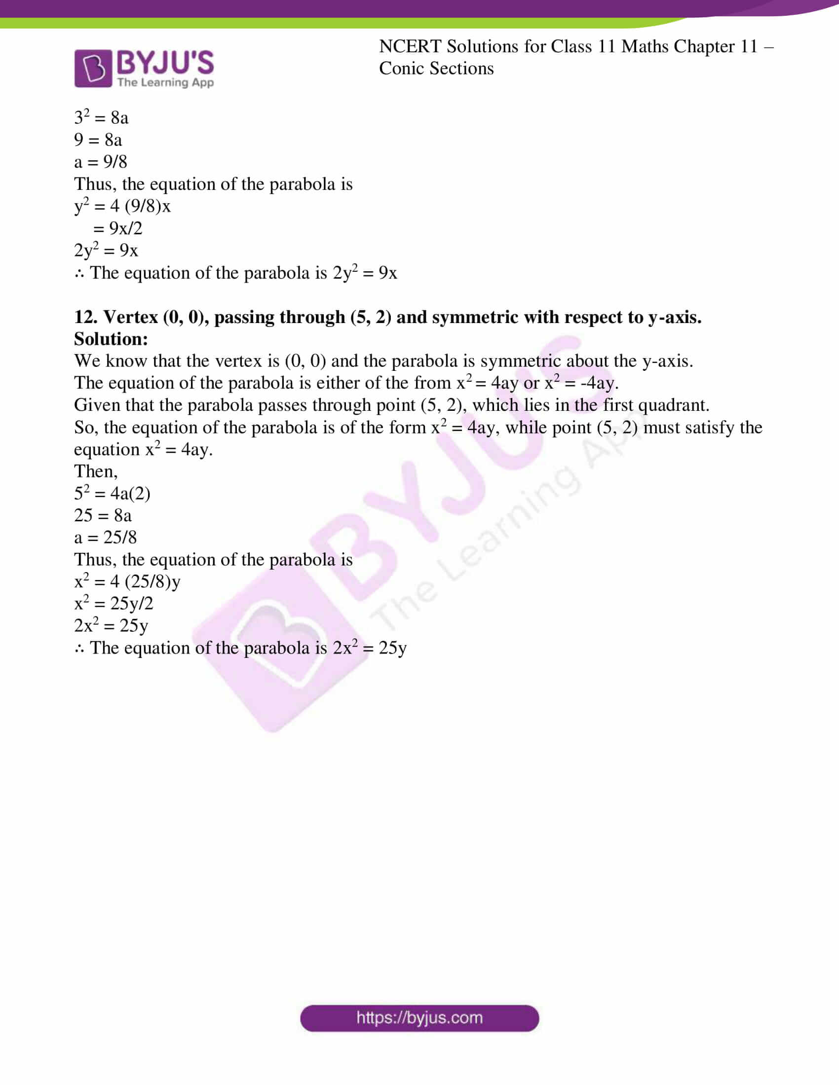ncert solution class 11 chapter 11 conic sections ex 2 5