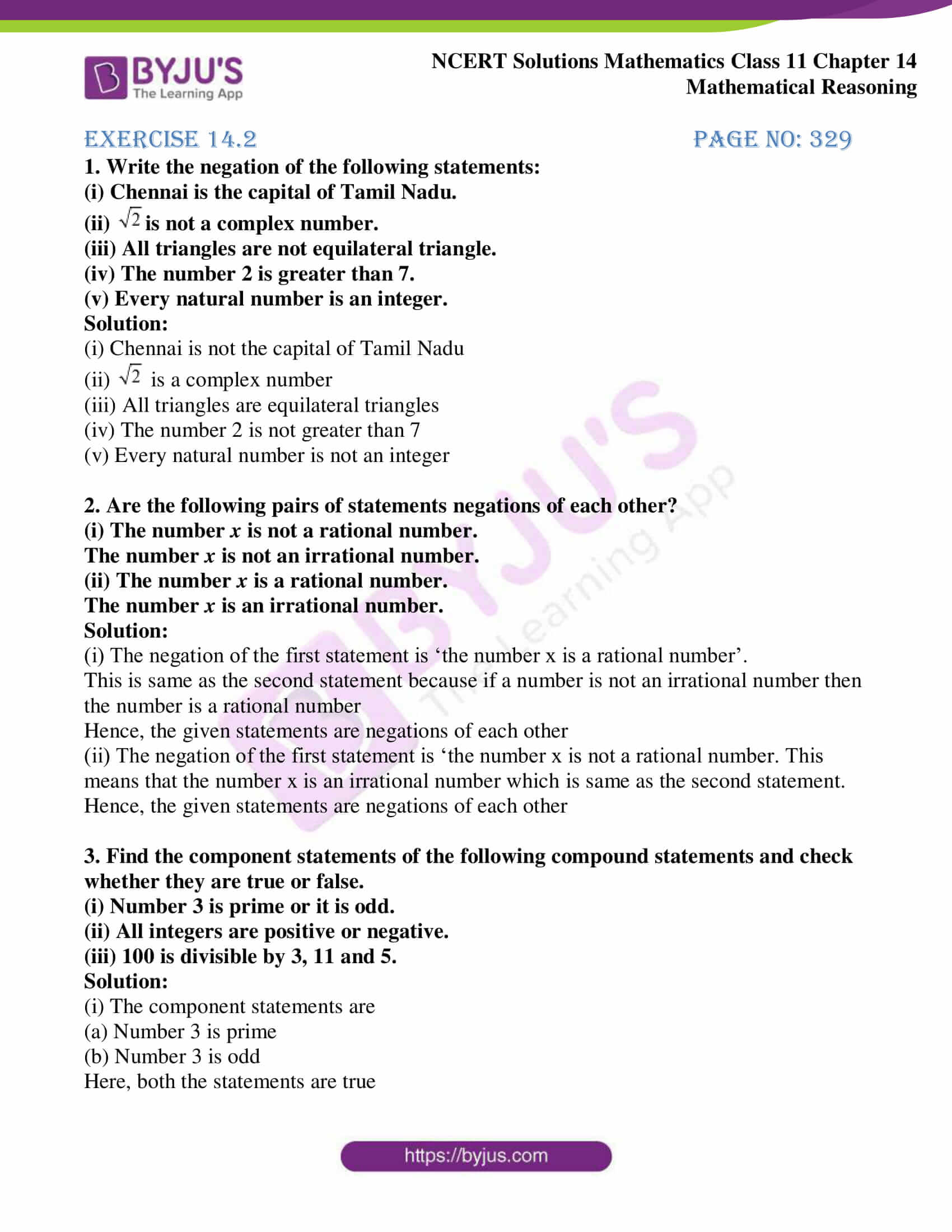 NCERT Solutions Class 11 Maths Chapter 14 Mathematical Reasoning Ex 14.2 -  Free Download