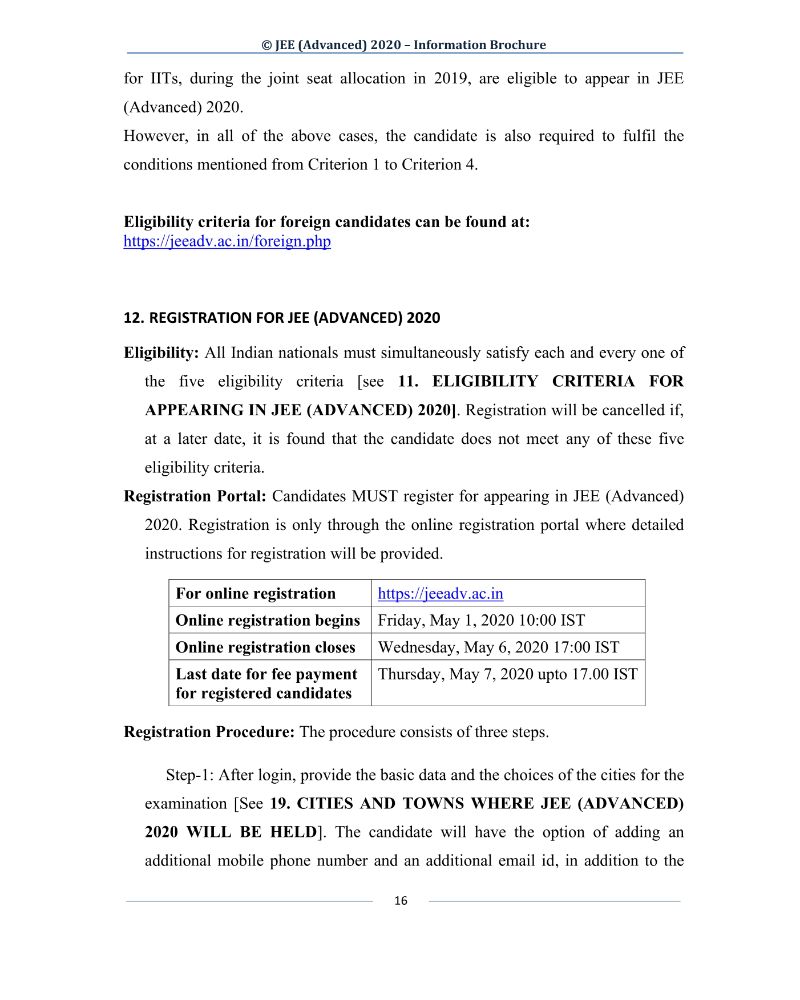 JEE Advanced 2020 Information Brochure Released by IIT Delhi