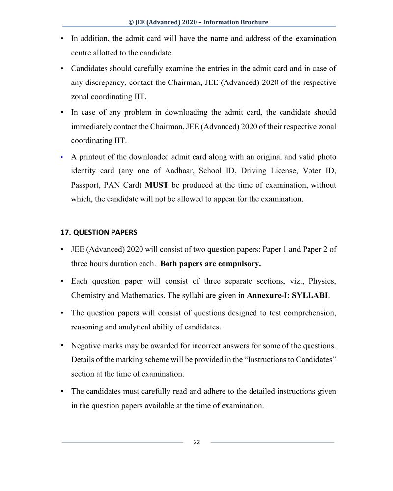 JEE Advanced 2020 Information Brochure Released by IIT Delhi