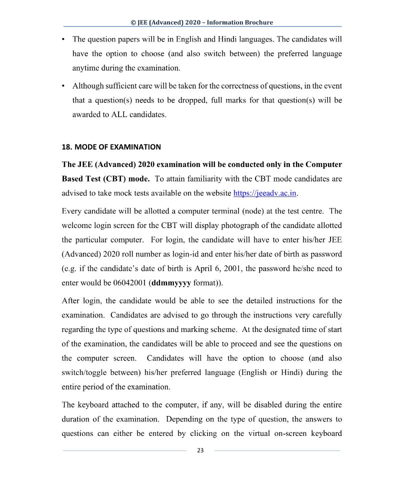 JEE Advanced 2020 Information Brochure Released by IIT Delhi