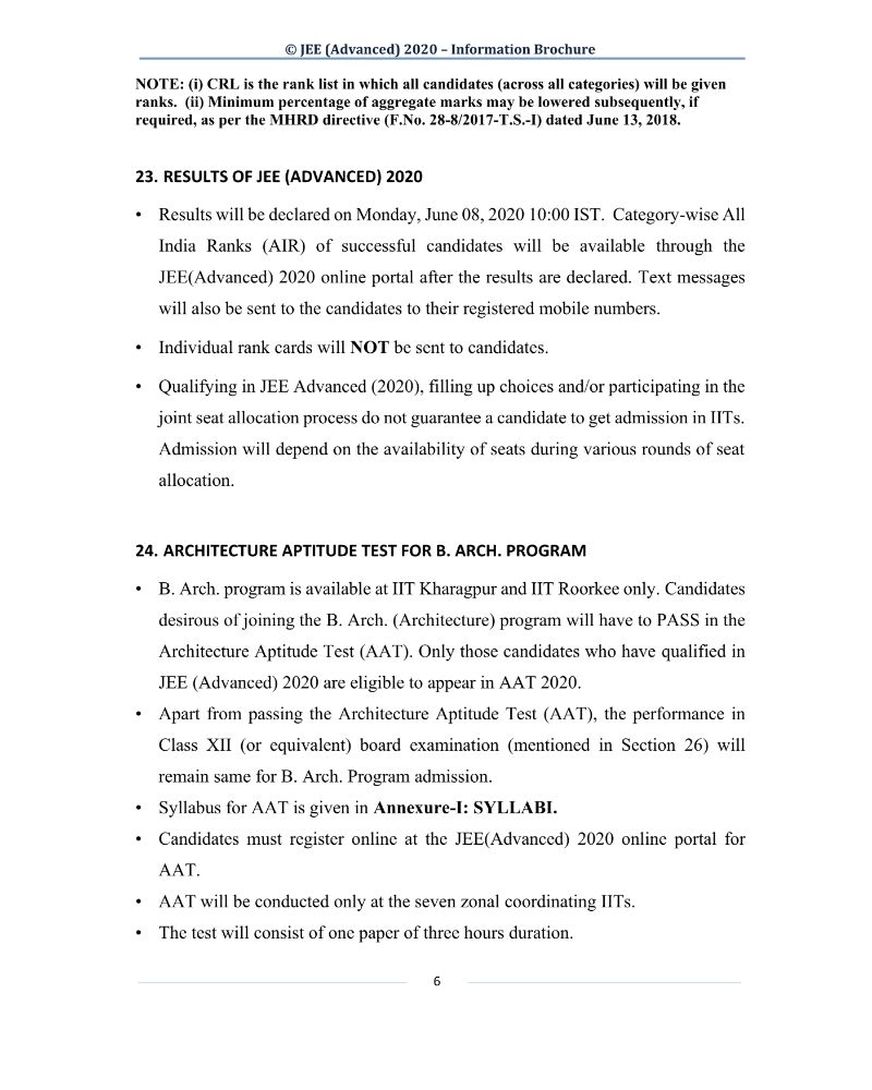 JEE Advanced 2020 Information Brochure Released by IIT Delhi