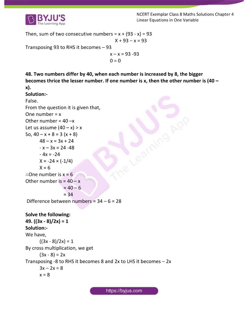 NCERT Exemplar Class 8 Maths Solutions Chapter 4 Linear Equations in One Variable 13