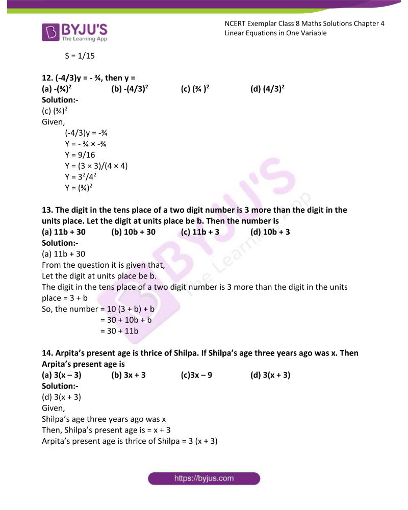 NCERT Exemplar Class 8 Maths Solutions Chapter 4 Linear Equations in One Variable 3