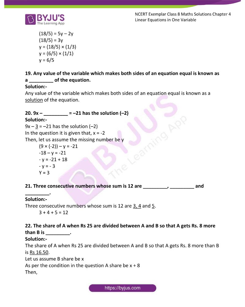 NCERT Exemplar Class 8 Maths Solutions Chapter 4 Linear Equations in One Variable 5