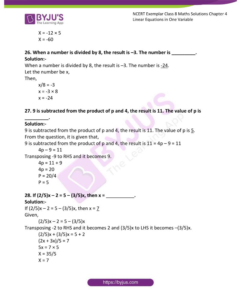 class 8 linear equations in one variable solutions