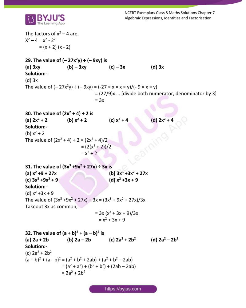 NCERT Exemplar Class 8 Maths Solutions Chapter 7 Algebraic