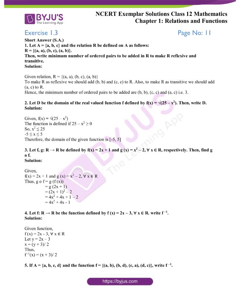 NCERT Exemplar Solutions Class 12 Mathematics Chapter 1