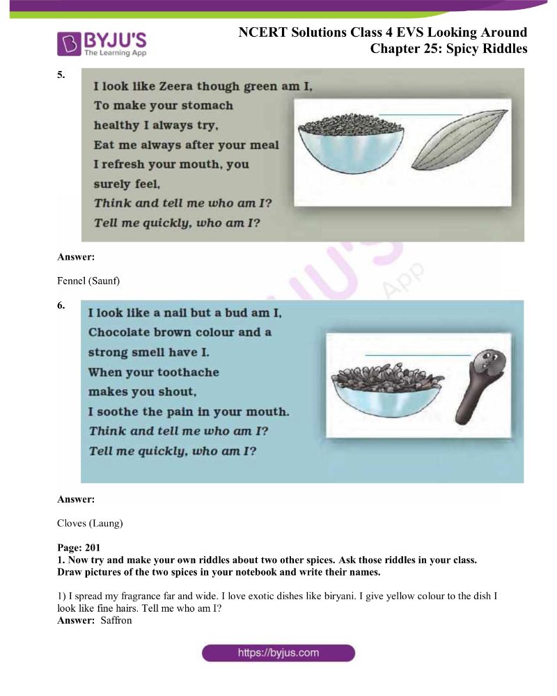ncert solutions class 4 evs chapter 25 spicy riddles byjus
